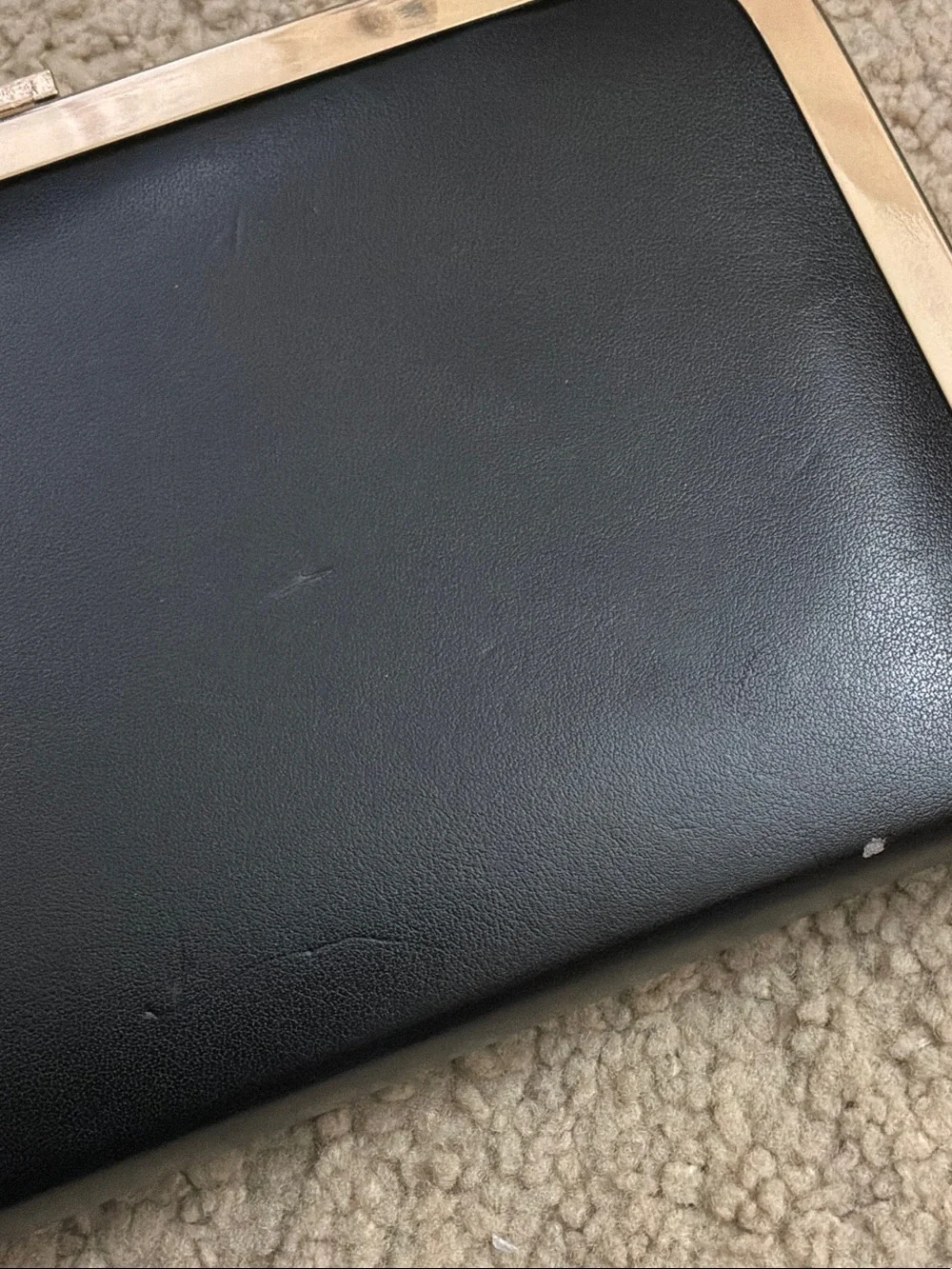 Classic Black Leather Frame Clutch with Gold Trim